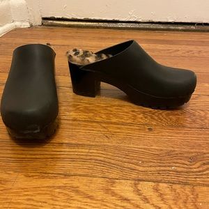 No.6 Liza Clog on Mid Tread in Black with Zebra Shearling on Black Base - 38